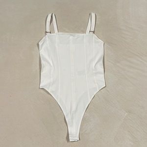 H&M white corset bodysuit with gold accent